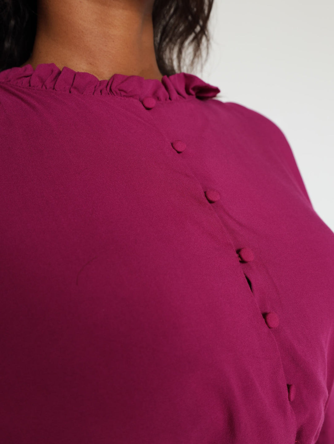 Long Sleeve Shirred Waisted Dress - Berry