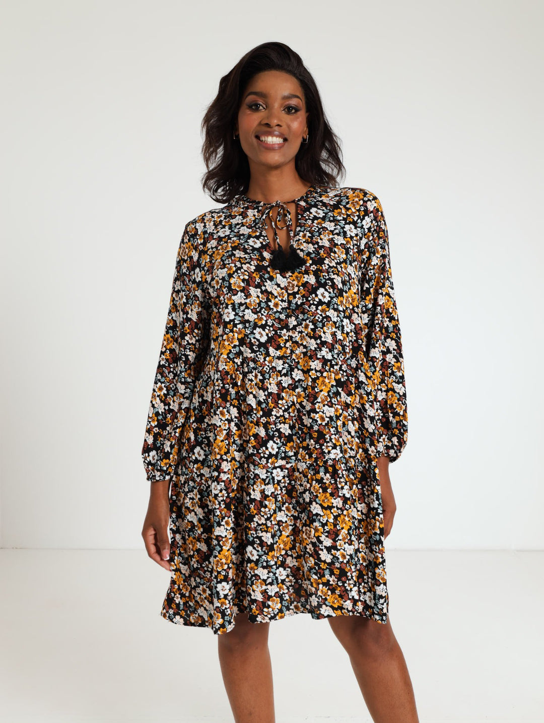 Long Sleeve Tassel Tiered Dress