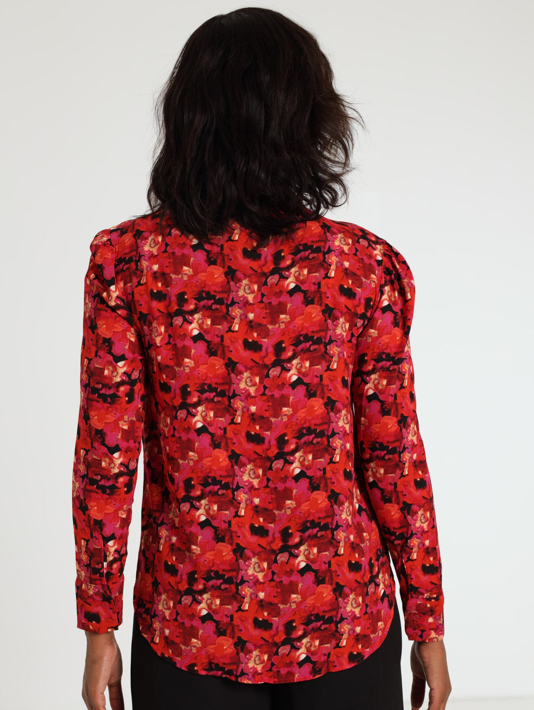 Chiffon Tie Neck Blouse - Black/Red