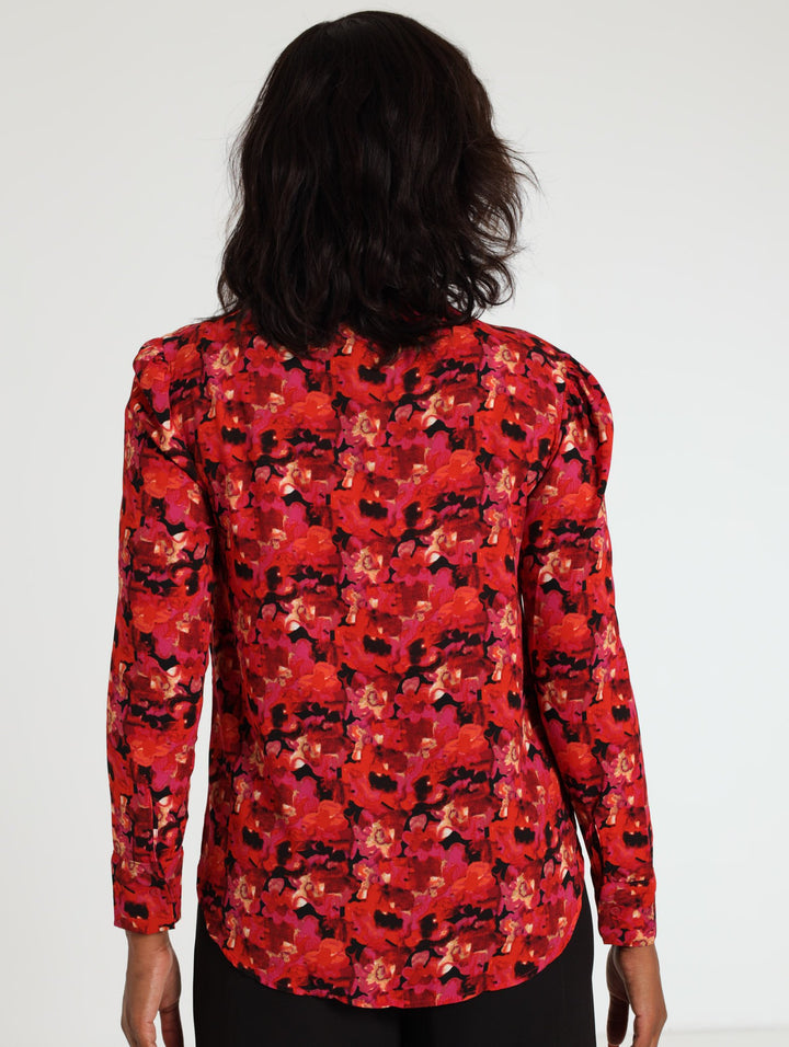 Chiffon Tie Neck Blouse - Black/Red