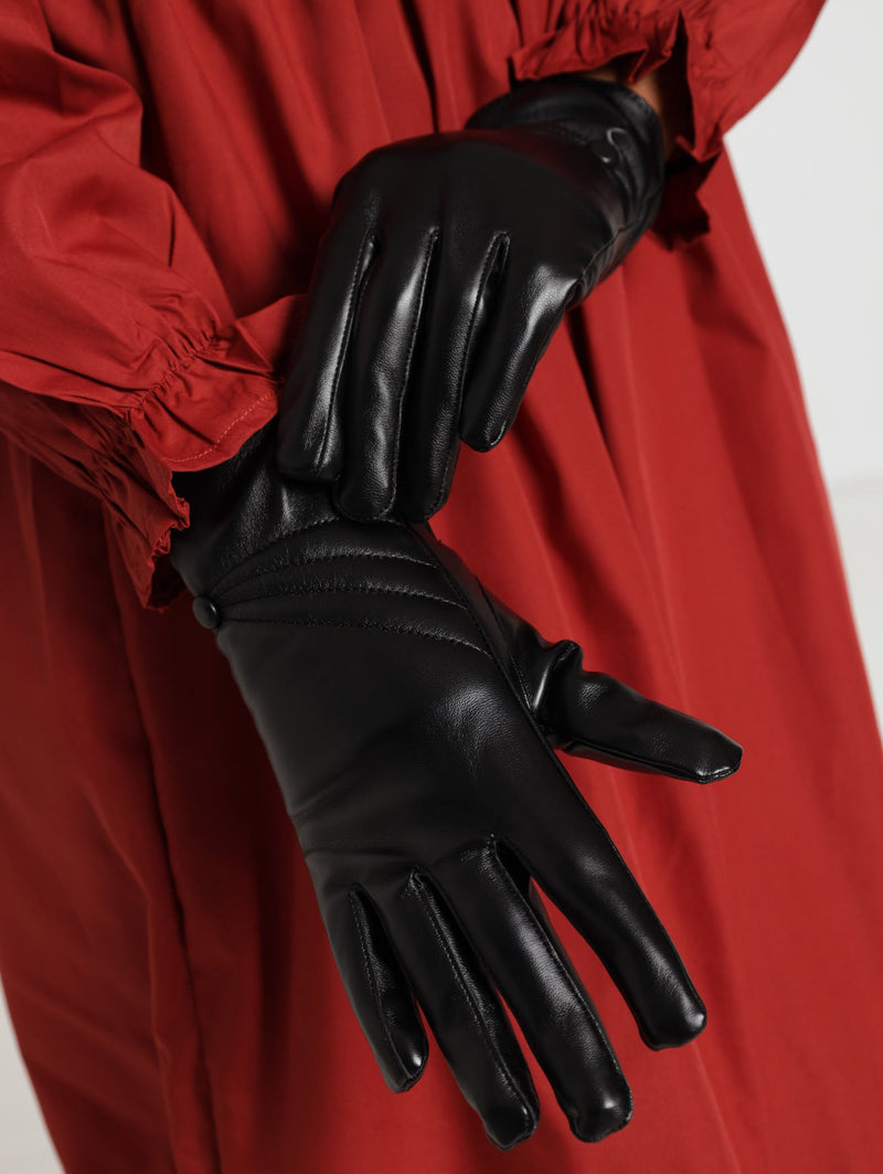 Button Detail Glove - Black