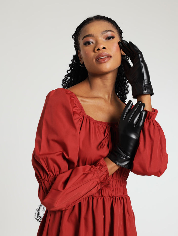 Button Detail Glove - Black