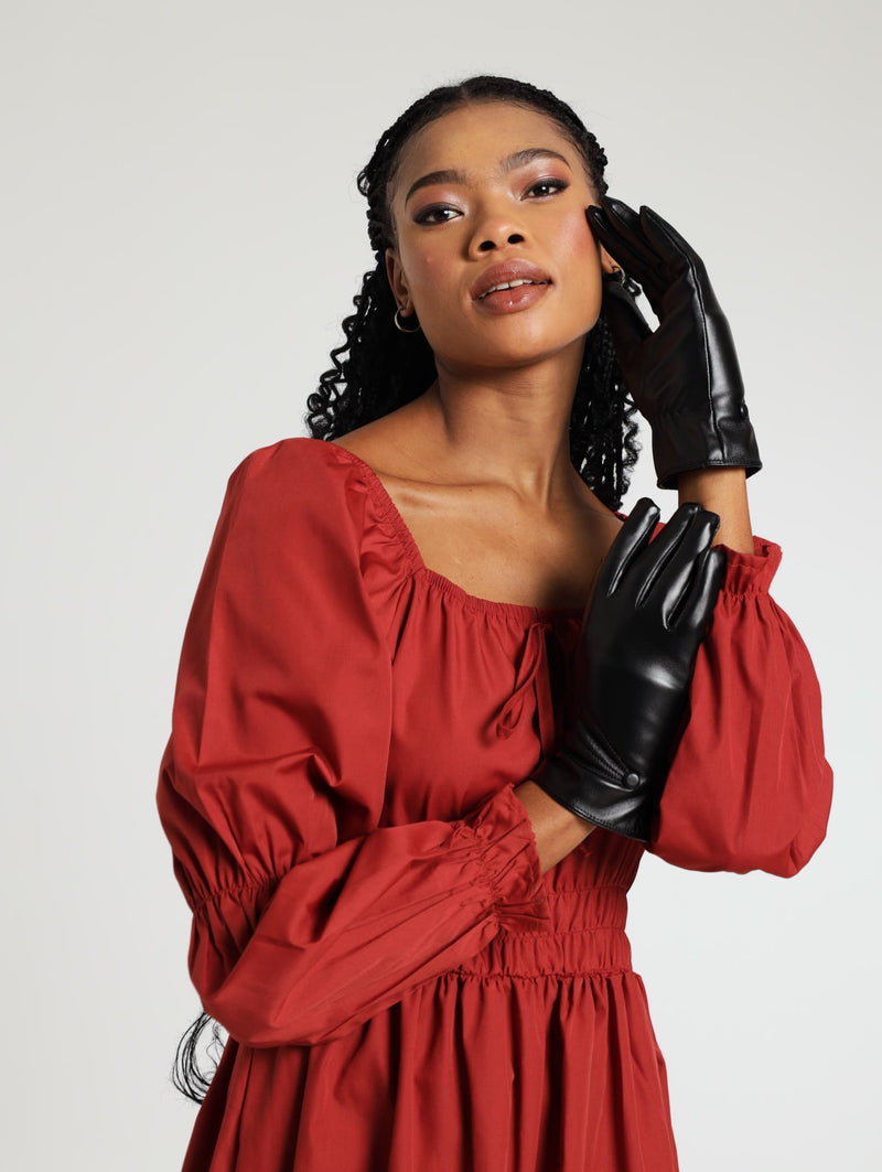 Button Detail Glove - Black
