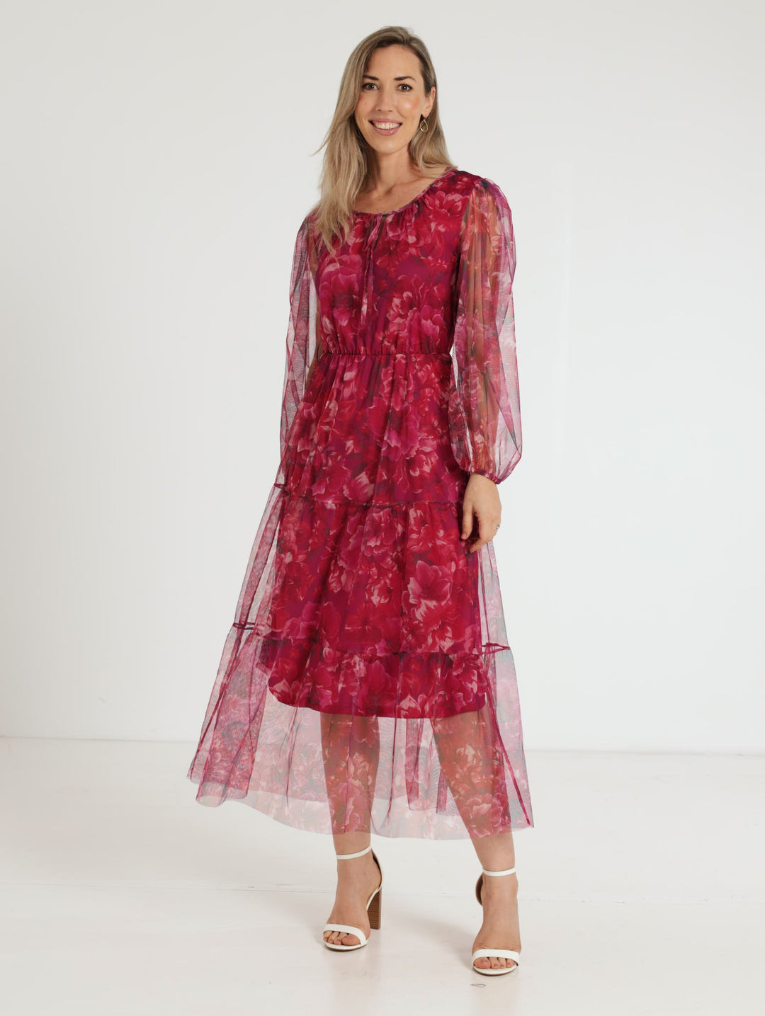 Tiered Mesh Maxi Dress - Plum