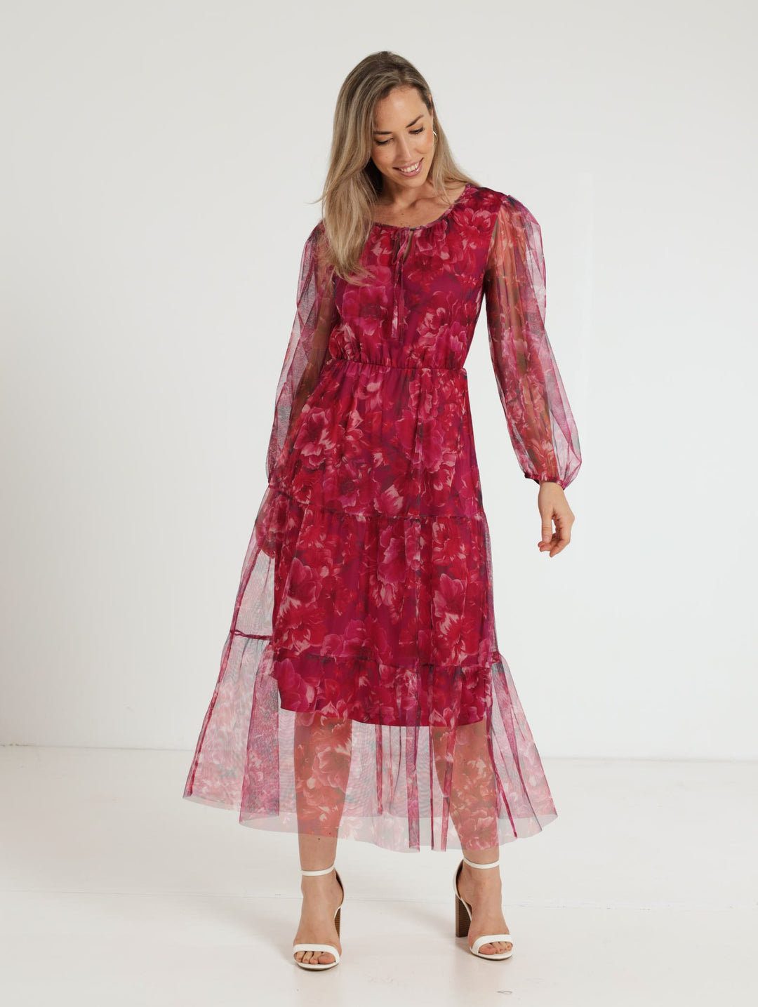 Tiered Mesh Maxi Dress - Plum