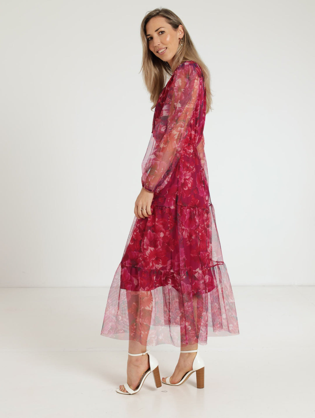 Tiered Mesh Maxi Dress - Plum