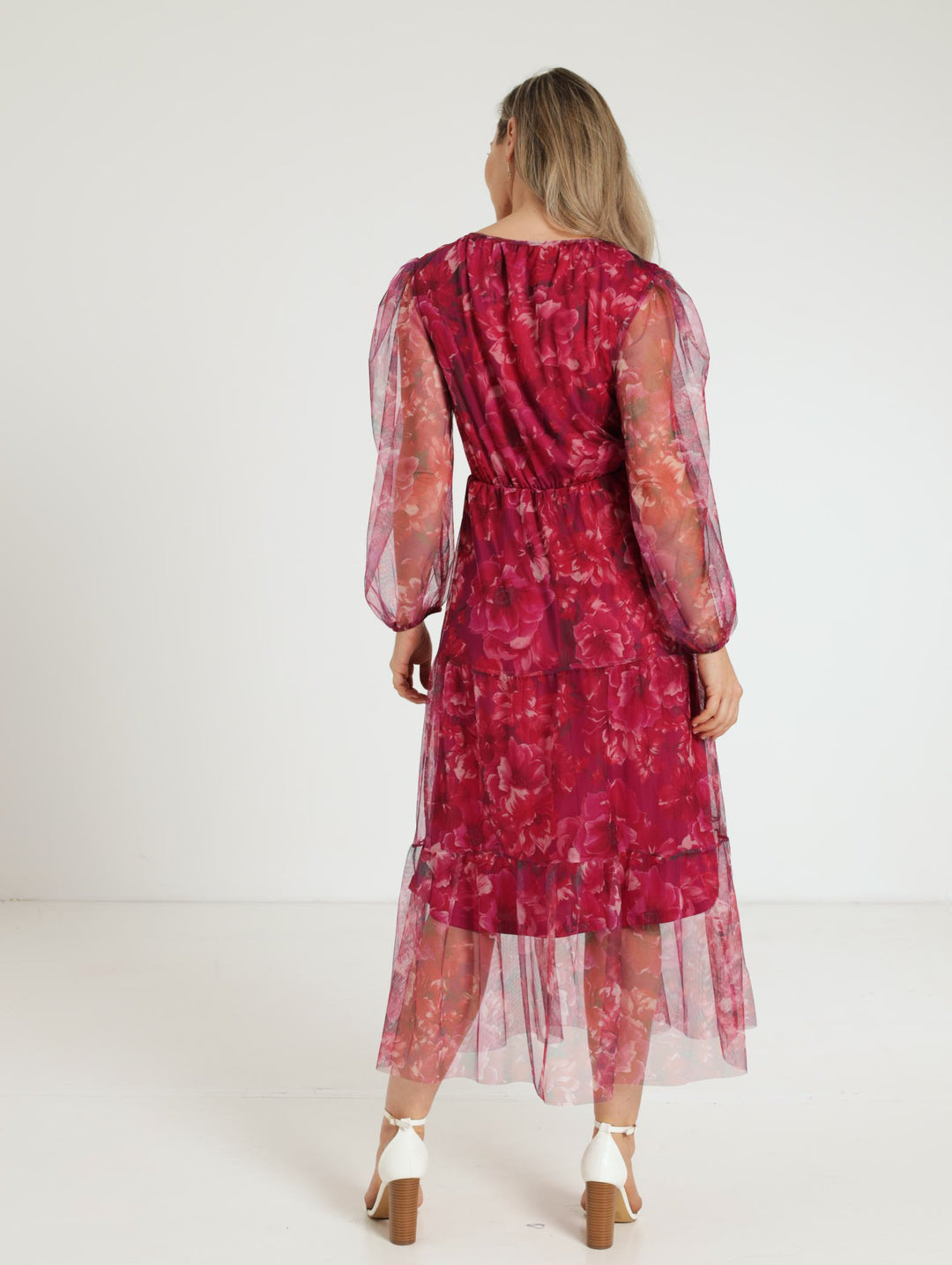 Tiered Mesh Maxi Dress - Plum