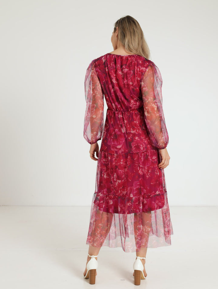 Tiered Mesh Maxi Dress - Plum