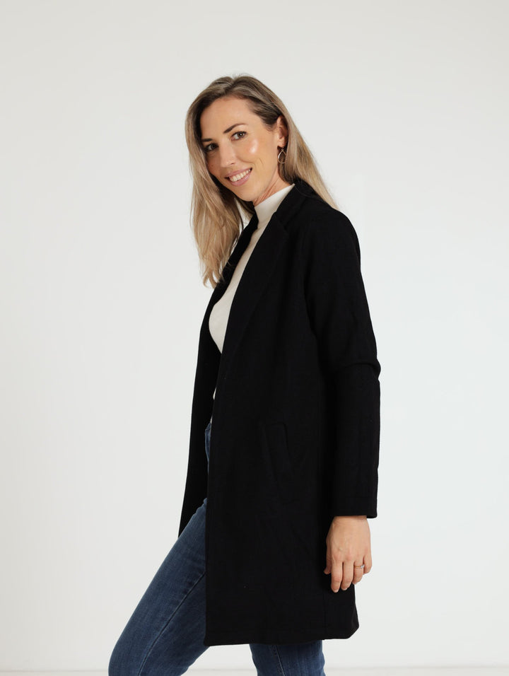 Melton Blazer Coat - Black