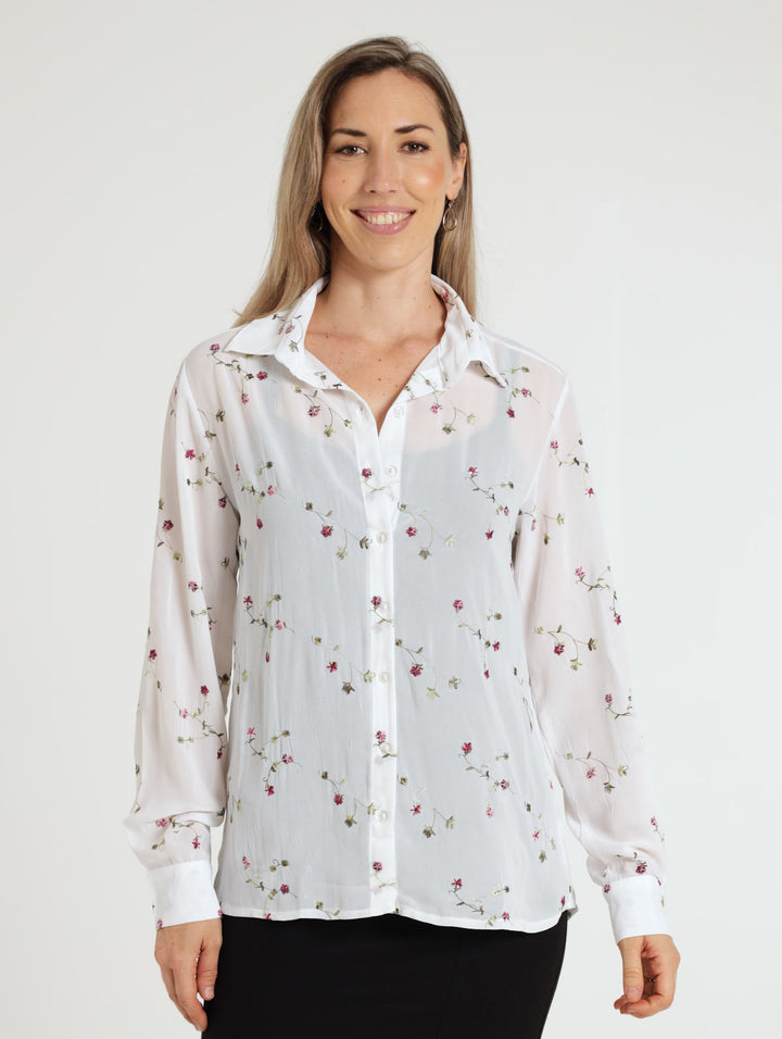 Embroidered Chiffon Shirt - White