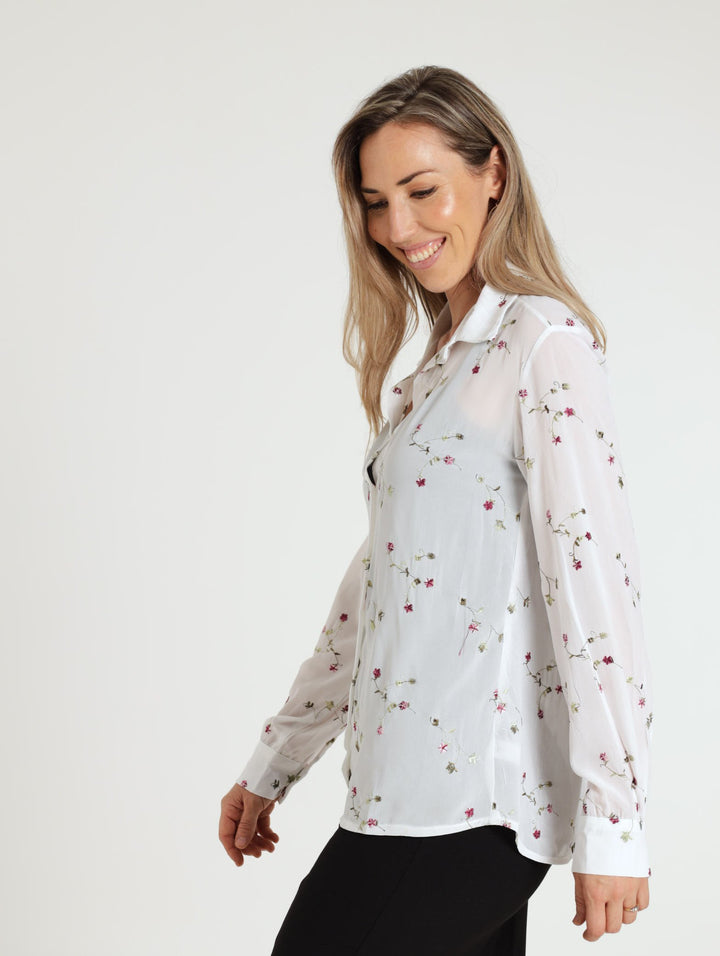 Embroidered Chiffon Shirt - White