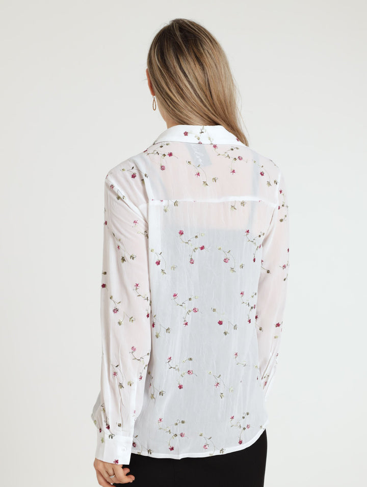 Embroidered Chiffon Shirt - White