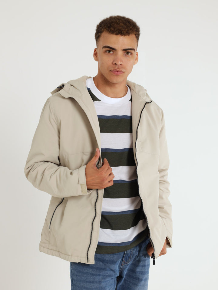 Zip Through Hooded Jacket - Stone