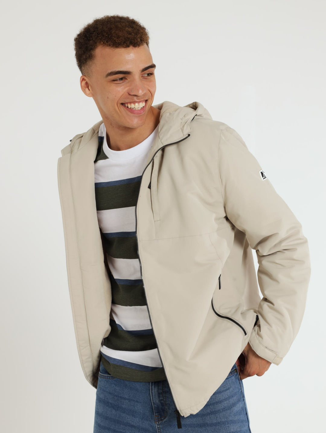 Zip Through Hooded Jacket - Stone