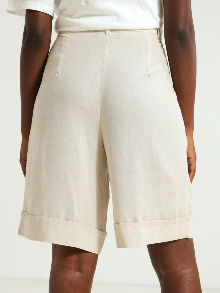 Linen Bermuda Shorts - Cream