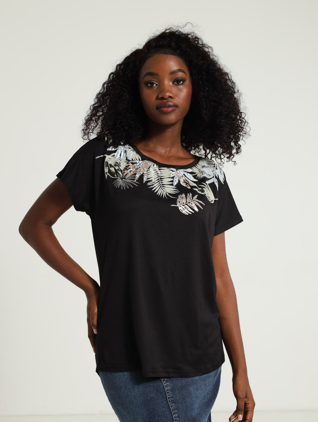 Block Print Tropic Animal Tee - Black