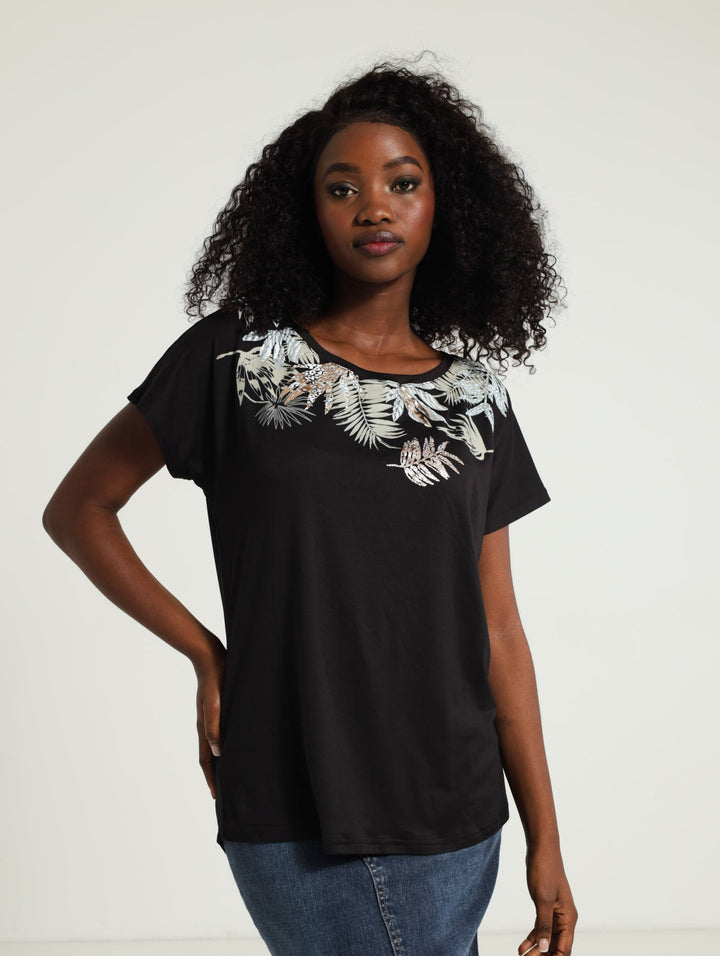 Block Print Tropic Animal Tee - Black
