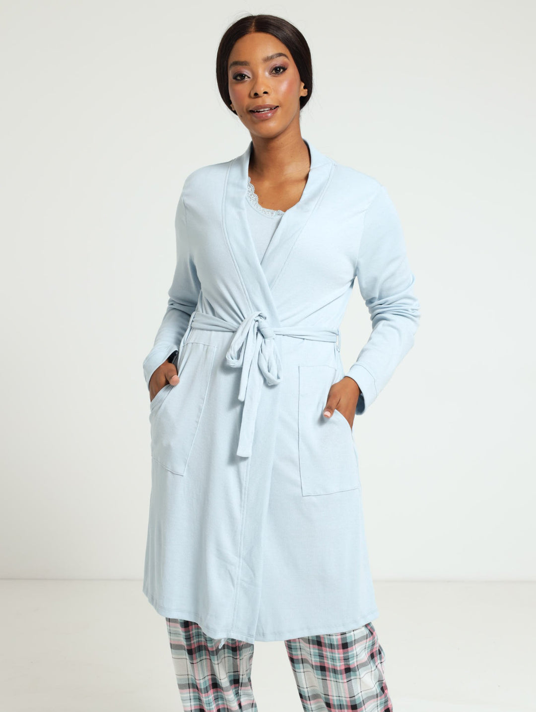 Rib Knit Texture Gown - Blue