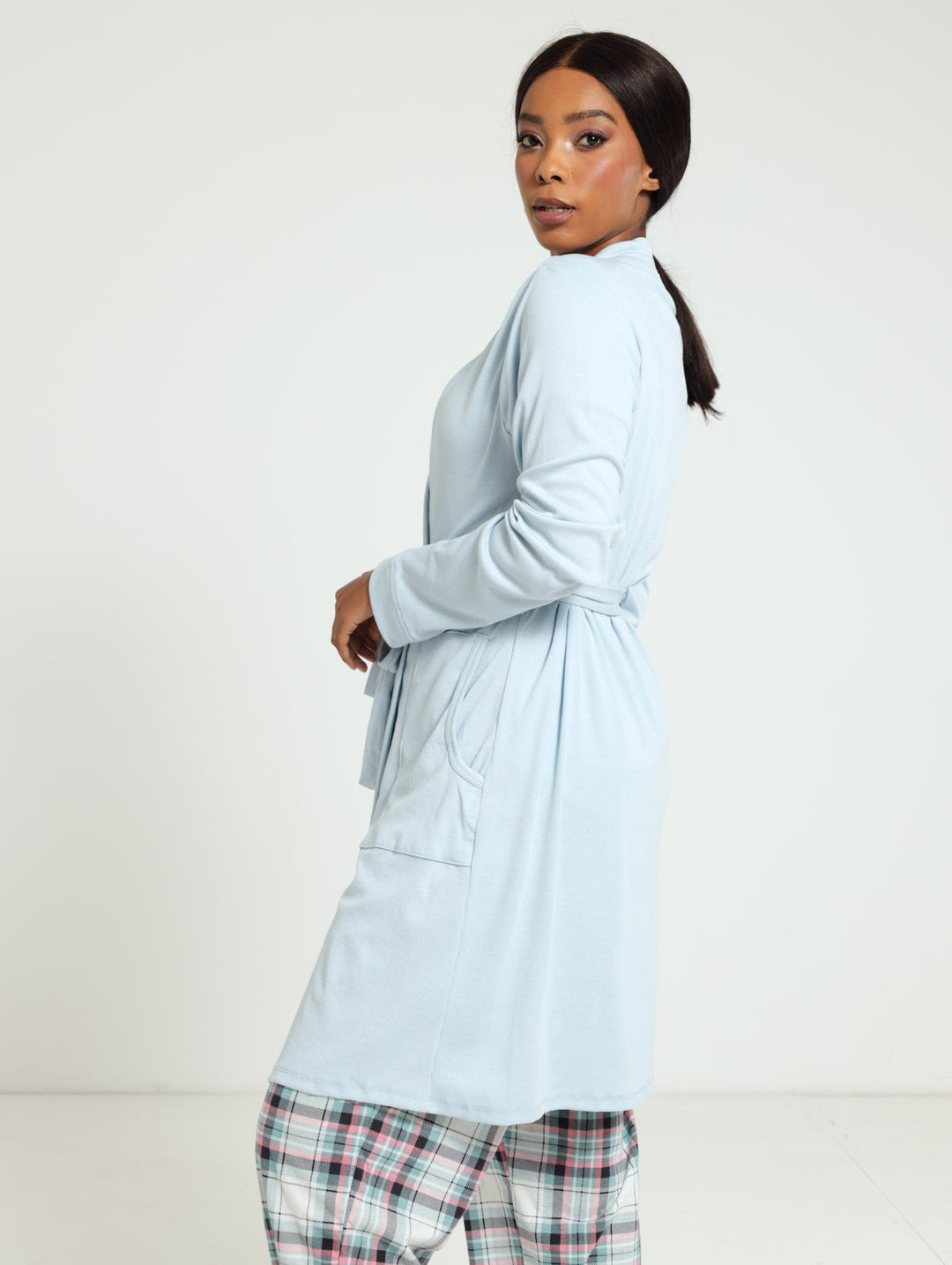 Rib Knit Texture Gown - Blue