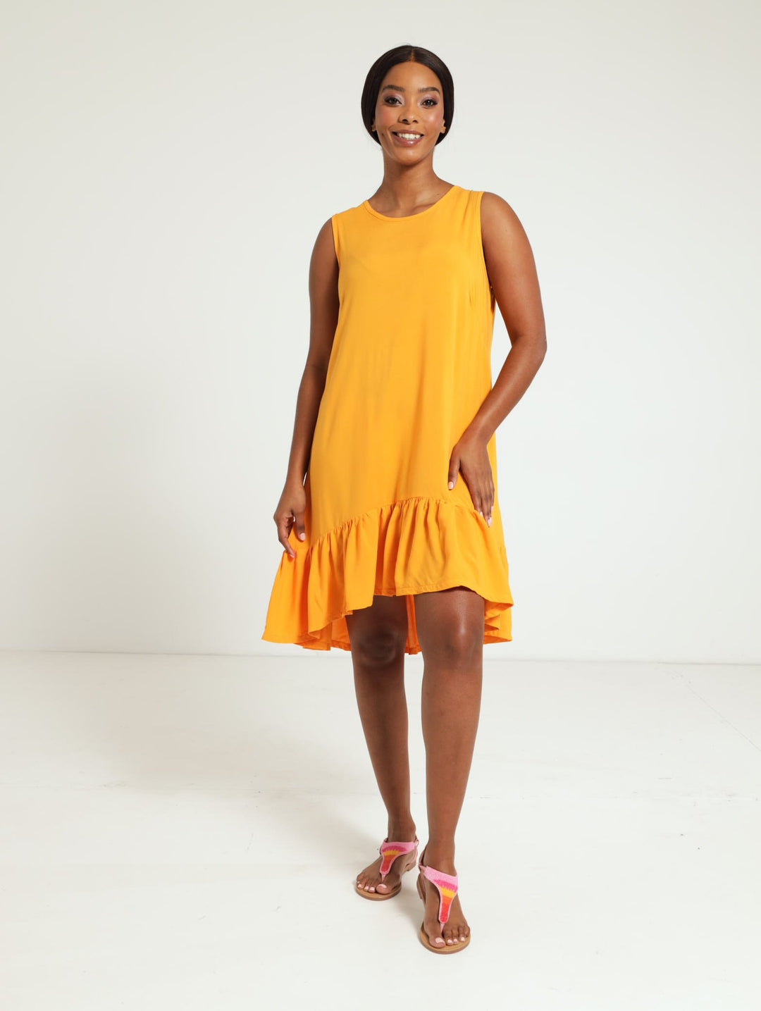 Tier Hem Shift Dress - Light Orange