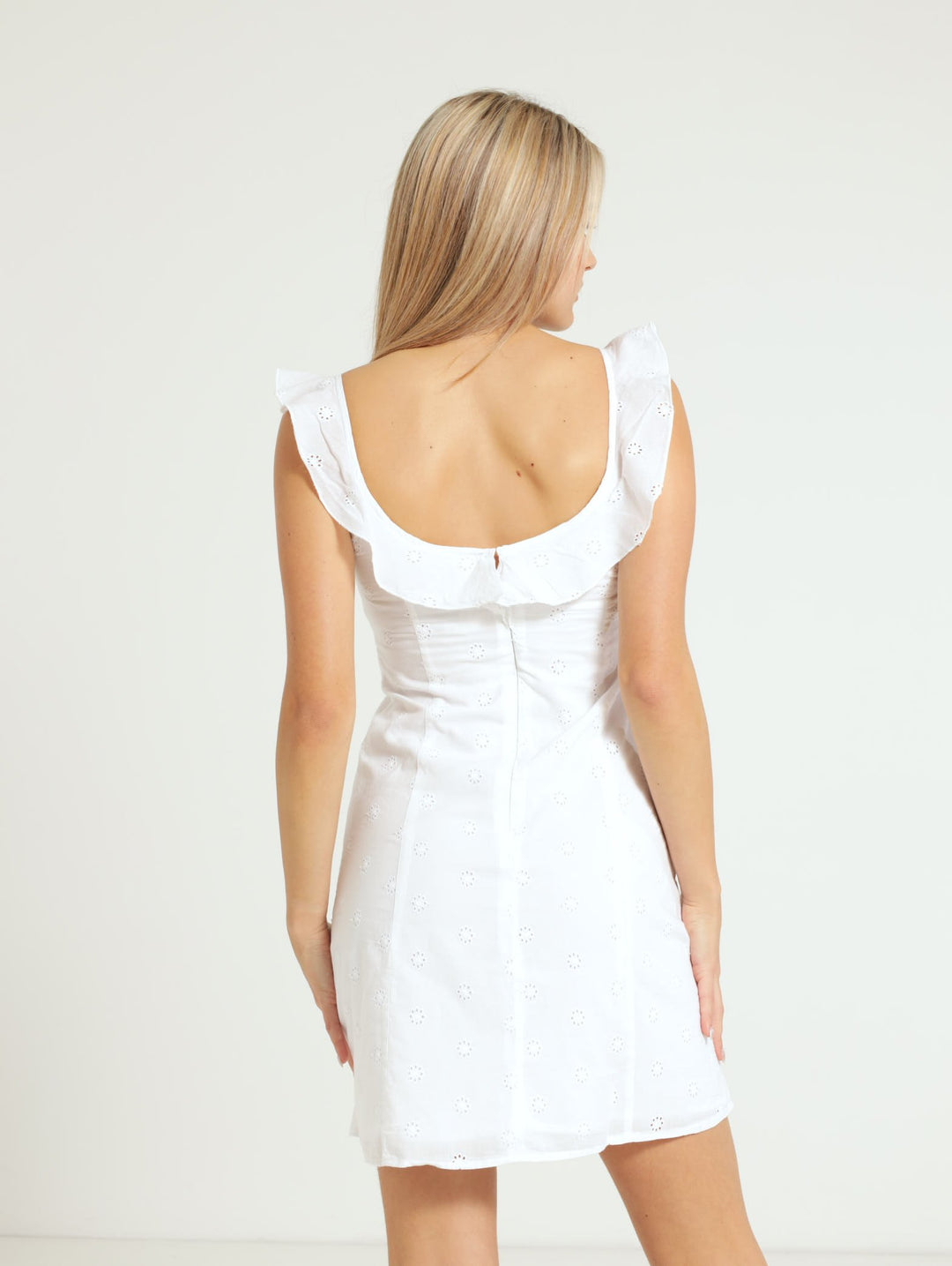 Anglaise Tie Front Mini Dress - White