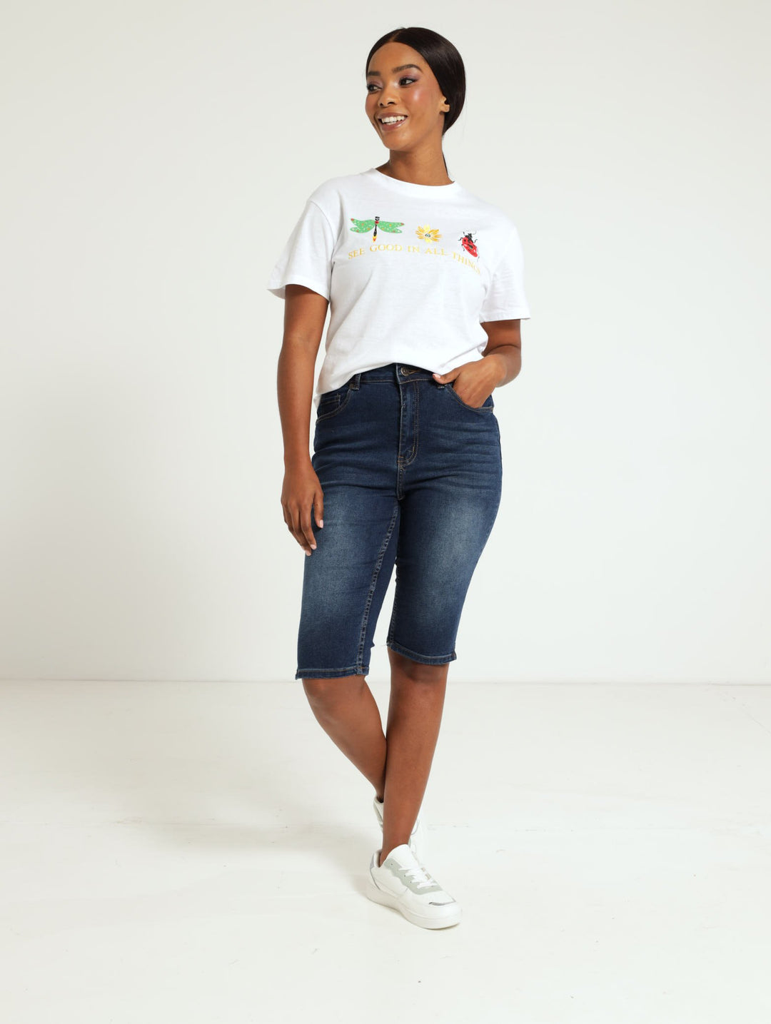 Denim Capri Shorts - Dark Blue