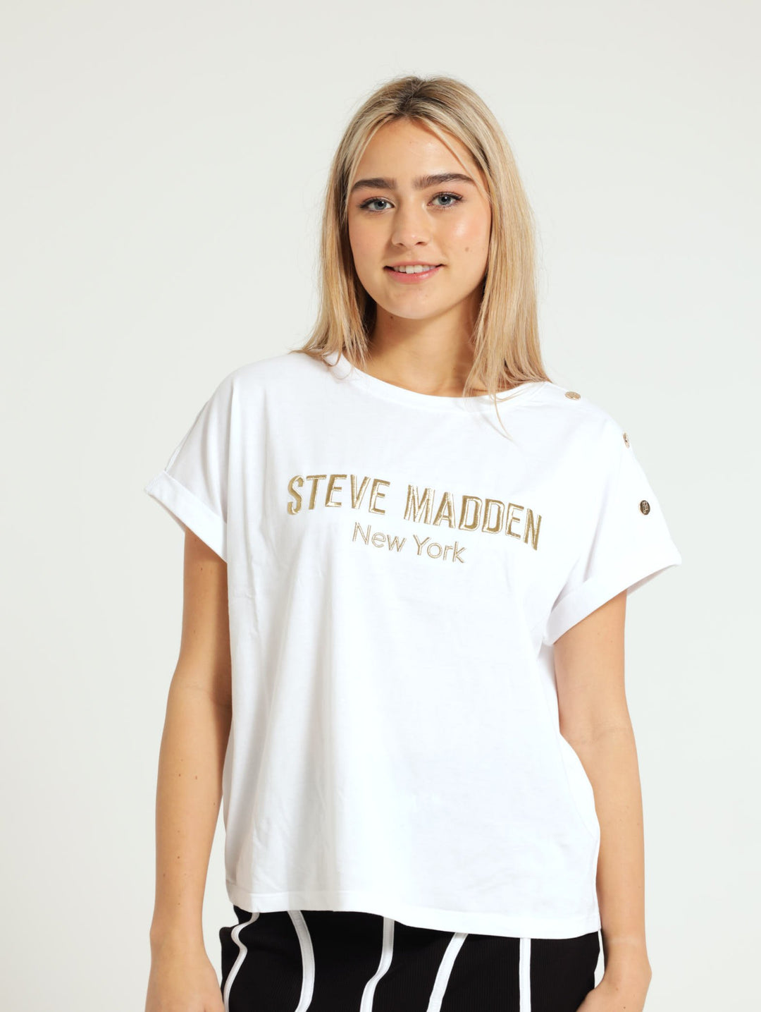 Blaire Logo Tee With Poppers White - Main Image