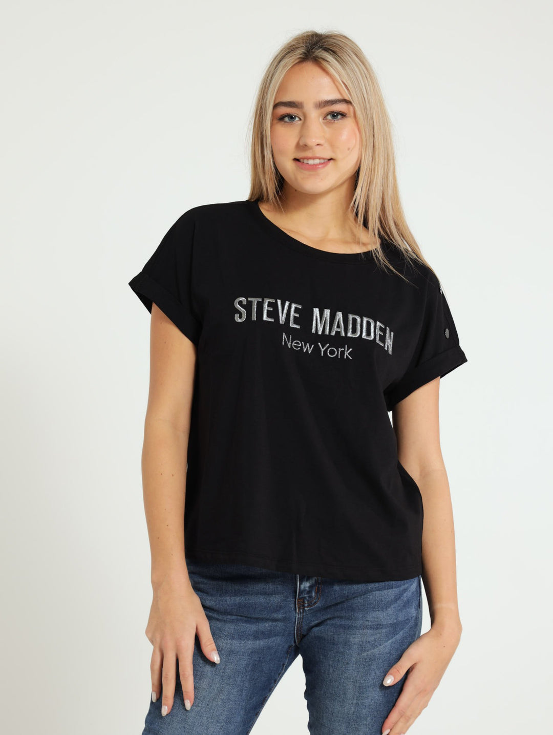 Blaire Logo Tee With Poppers - Black