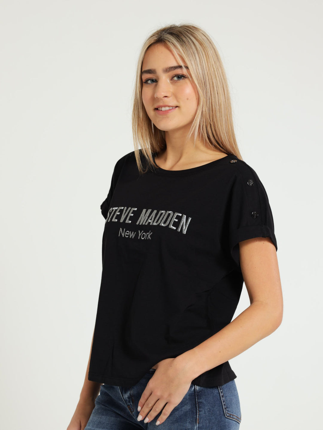 Blaire Logo Tee With Poppers - Black