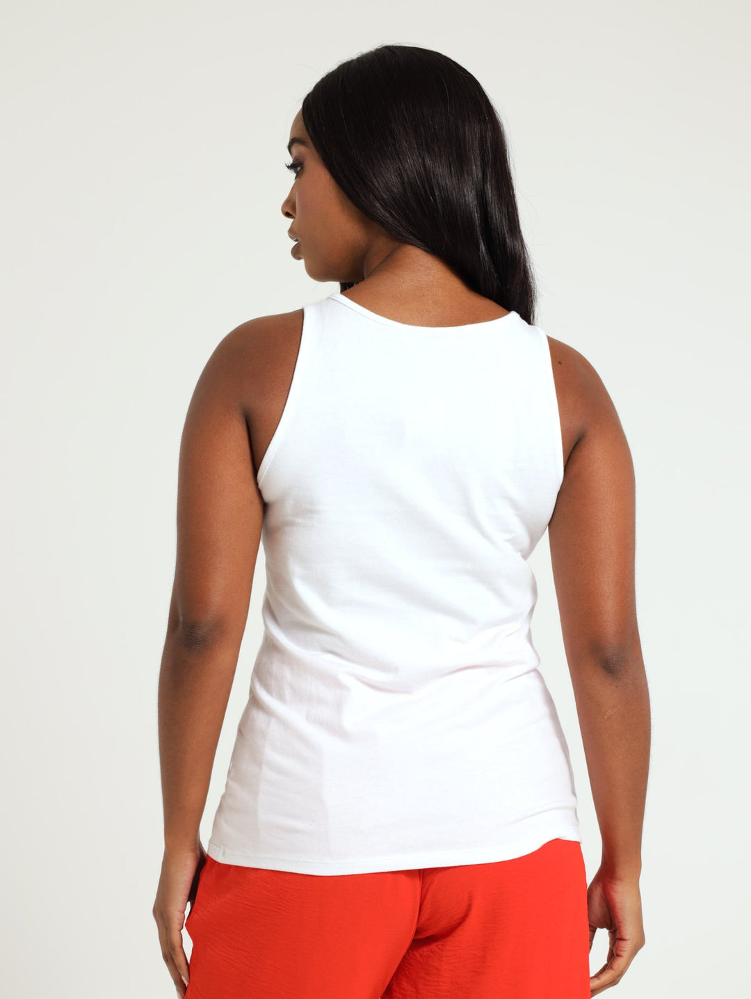 Scoop Neck Stretch Tank Top - White