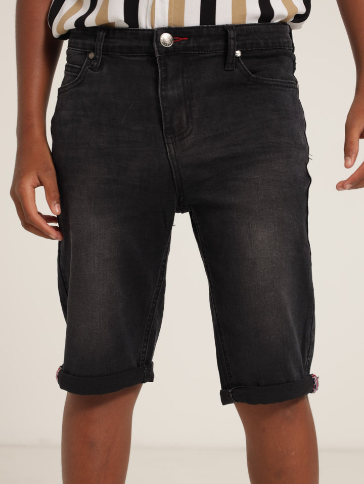Boys Union Denim Shorts - Black Rince Wash