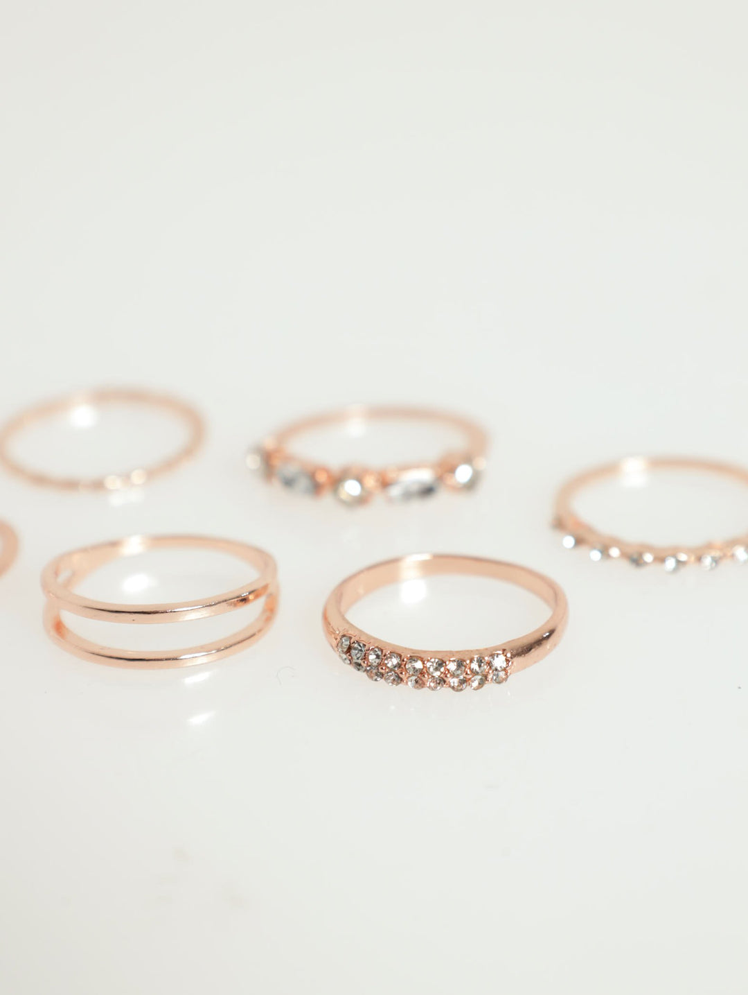 7 Pack Diamante Rings - Rose Gold