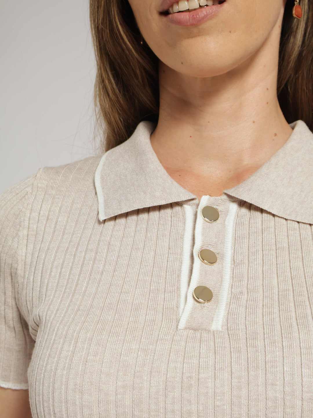 Ribbed Knitwear Golfer - Oatmeal