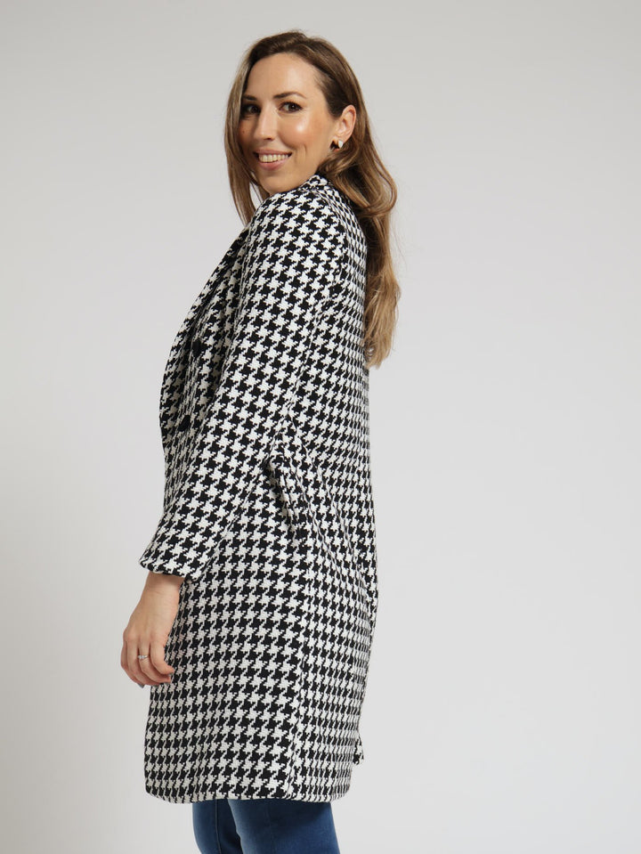 Double Breasted Houndstooth Coat - Black/White