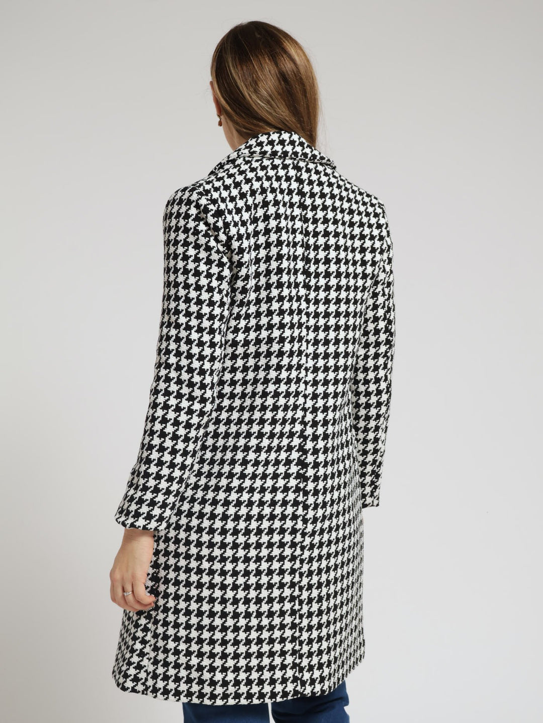 Double Breasted Houndstooth Coat - Black/White