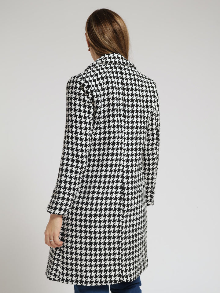 Double Breasted Houndstooth Coat - Black/White