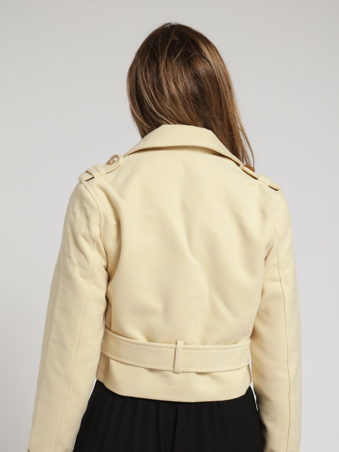 Cropped Melton Trench Coat - Stone