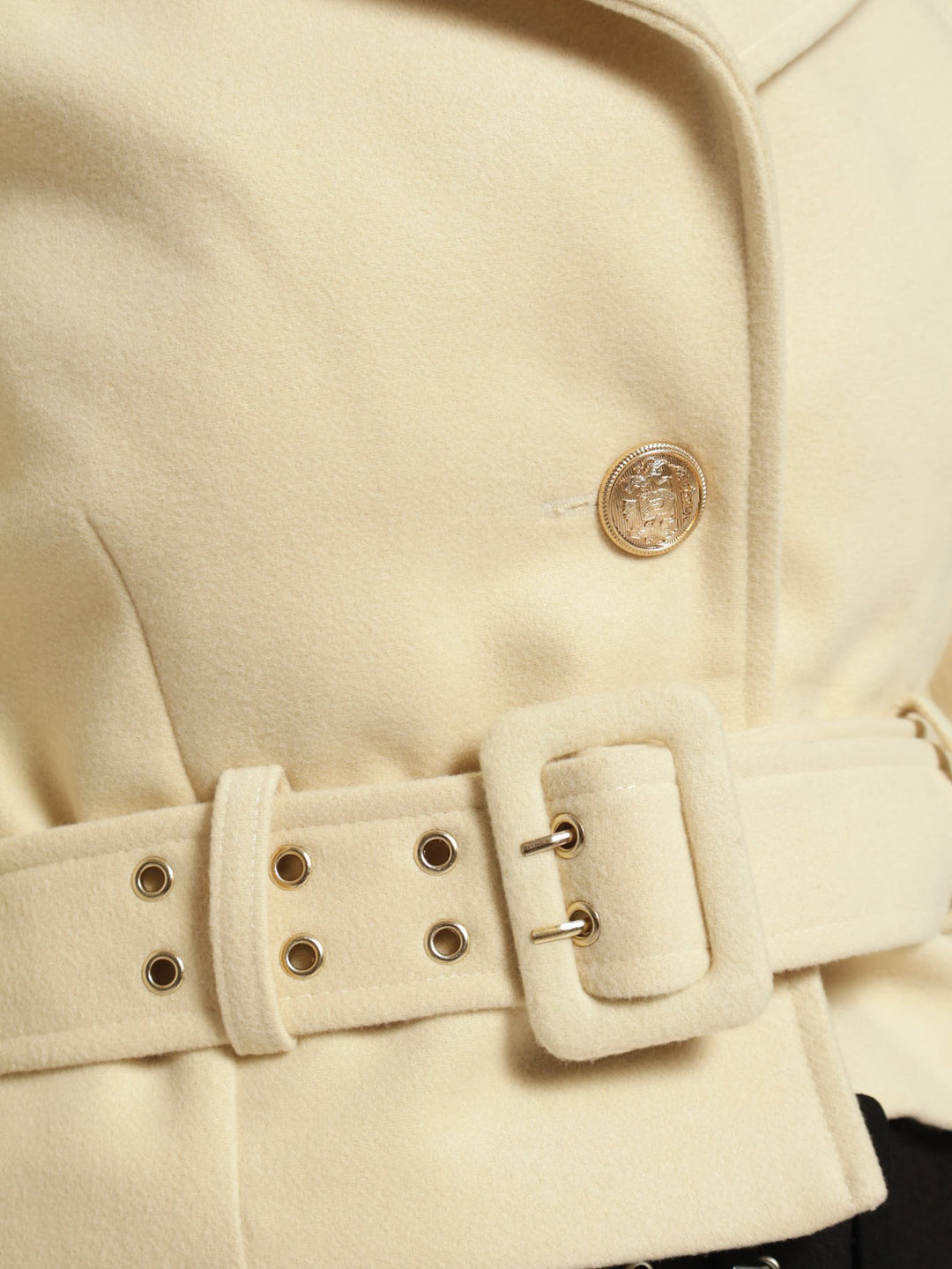 Cropped Melton Trench Coat - Stone