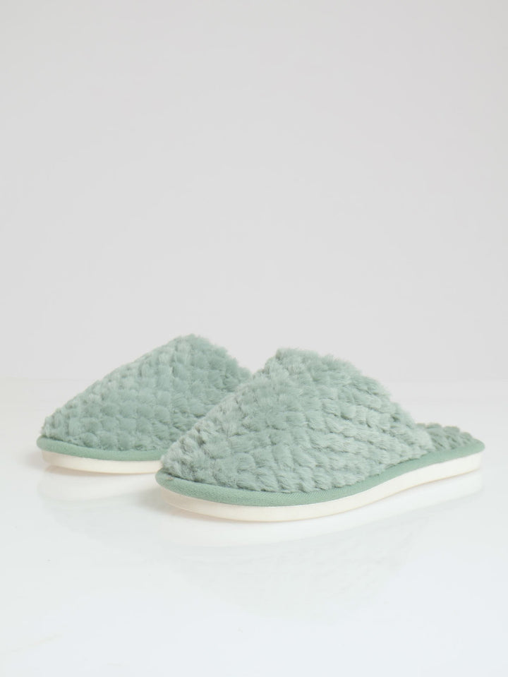 Waffle Fur Closed Toe Slipper - Sage