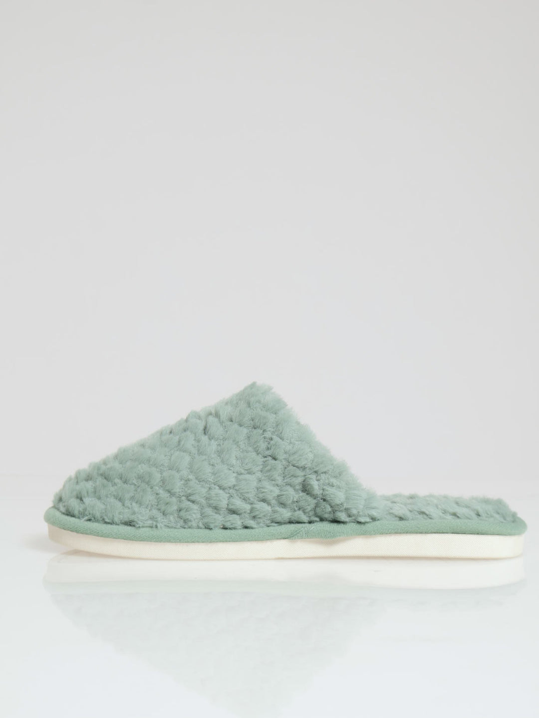 Waffle Fur Closed Toe Slipper - Sage