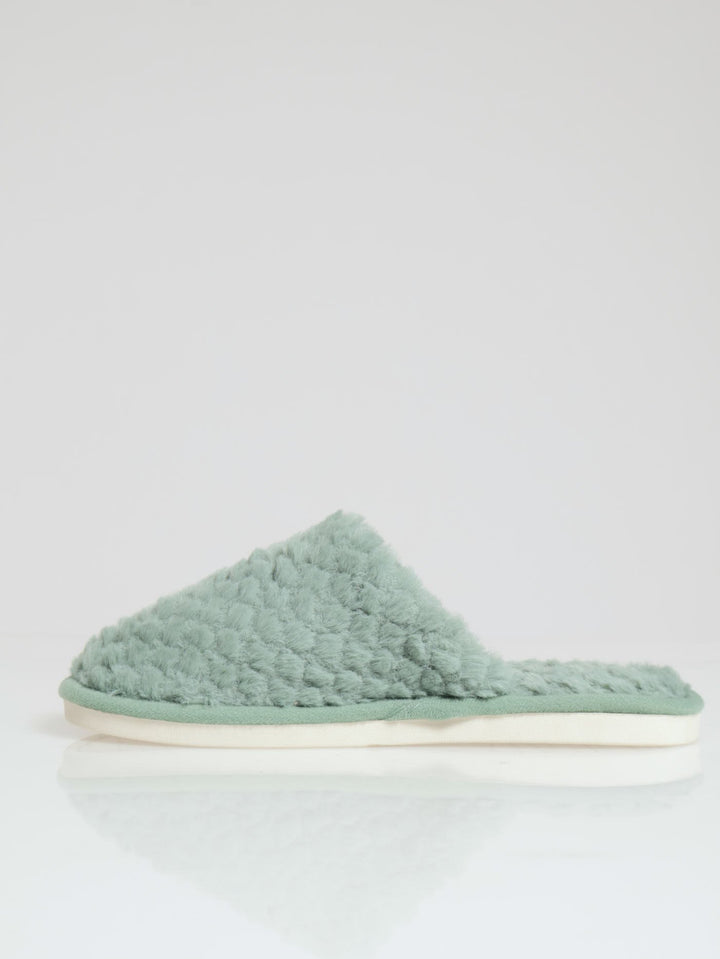 Waffle Fur Closed Toe Slipper - Sage
