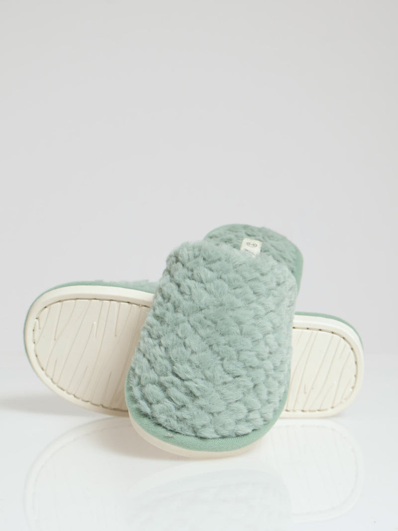 Waffle Fur Closed Toe Slipper - Sage