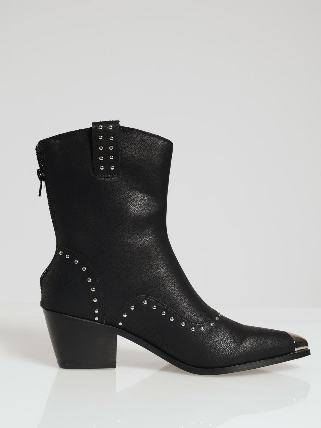 Studded Cowboy Boot With Metal Toe Cap - Black