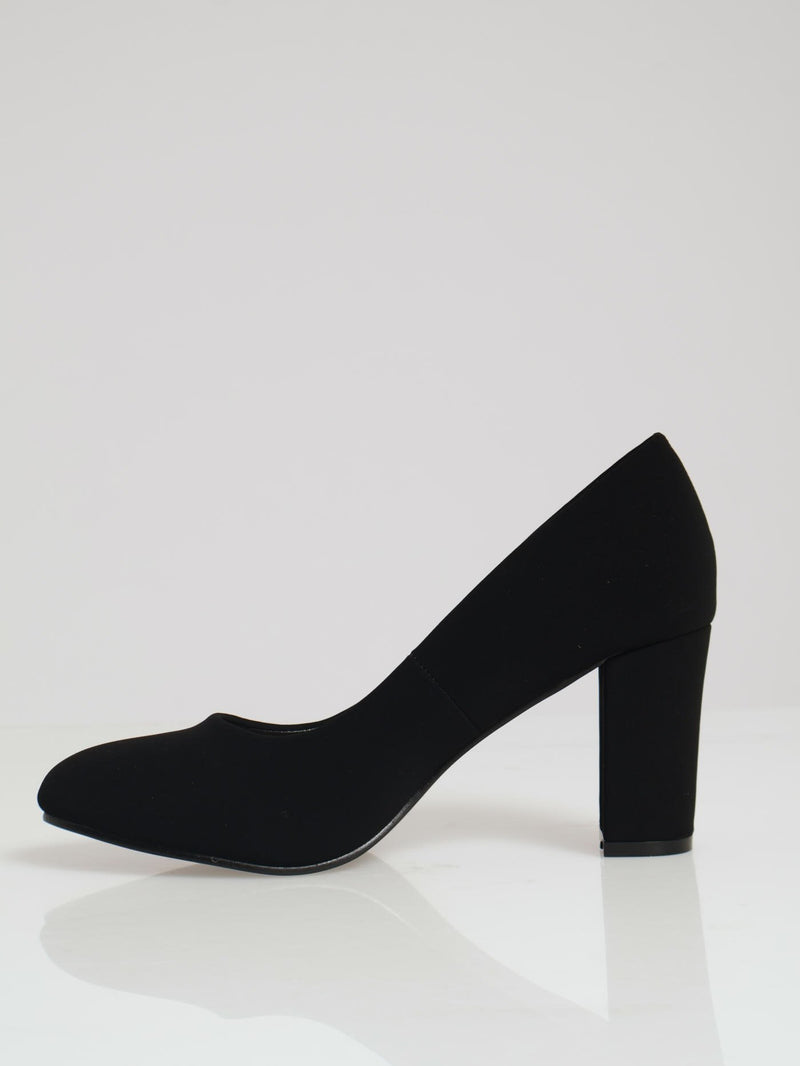 Almond Toe Block Heel - Black