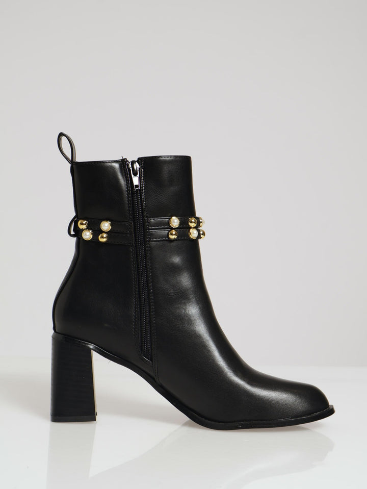 Pearl & Stud Chelase Block Heel - Black