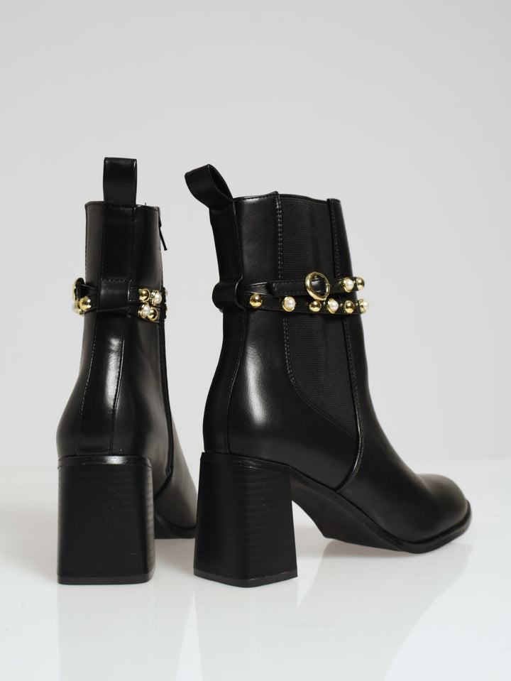 Pearl & Stud Chelase Block Heel - Black