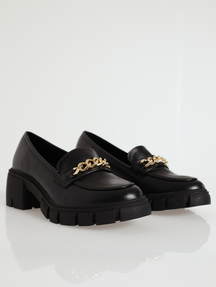 Chunky Loafer With Chain Detail - Black