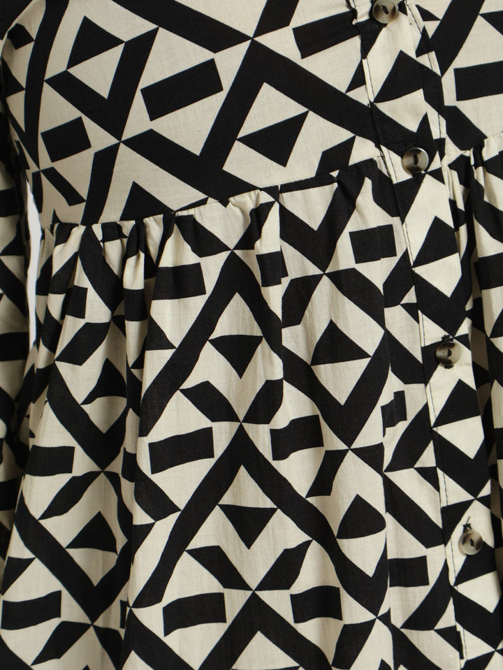 Long Sleeve Tiered Maxi Shirt Dress - Black/Beige