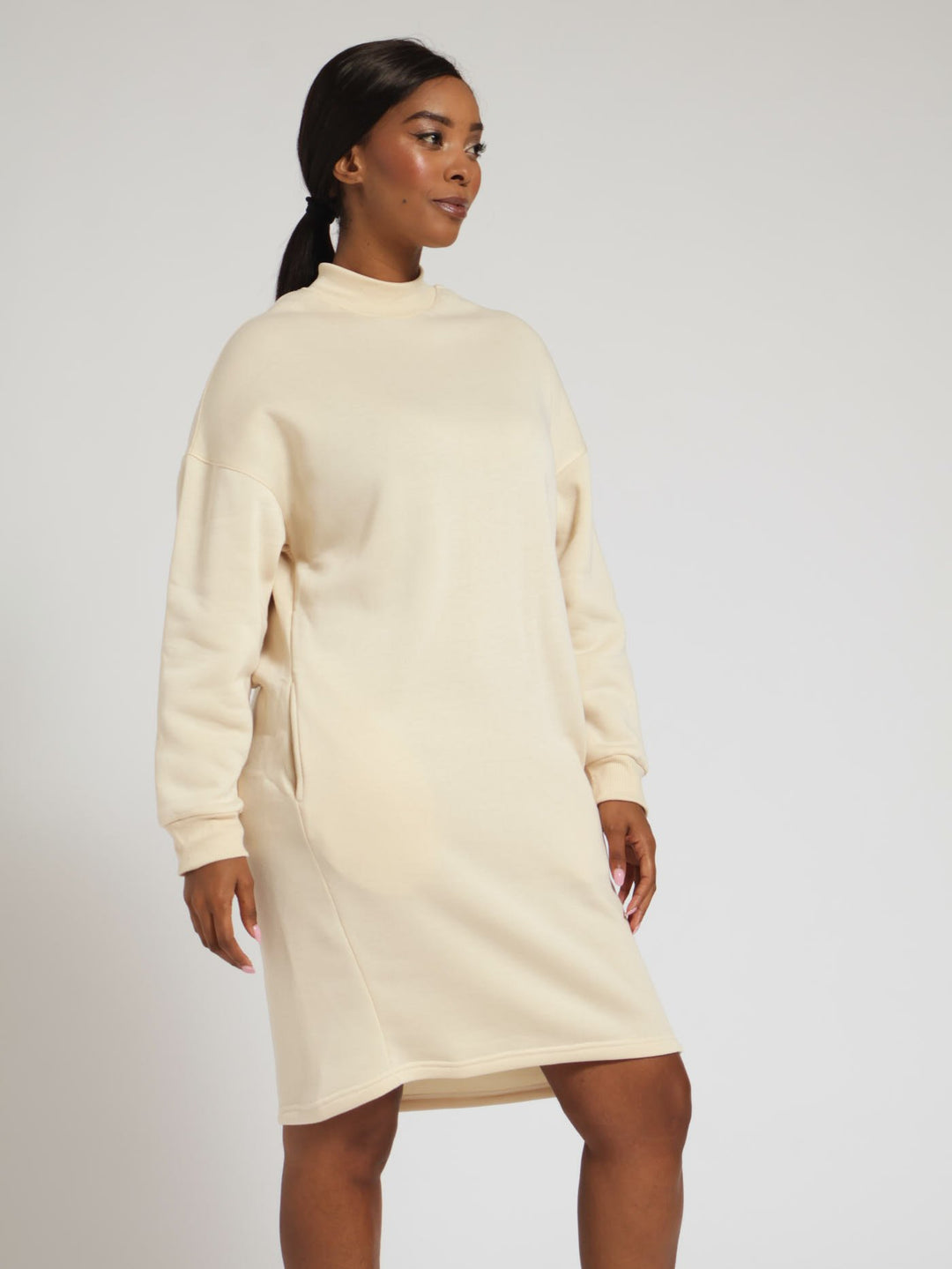 Long Sleeve Turtleneck Active Cocoon Dress - Stone