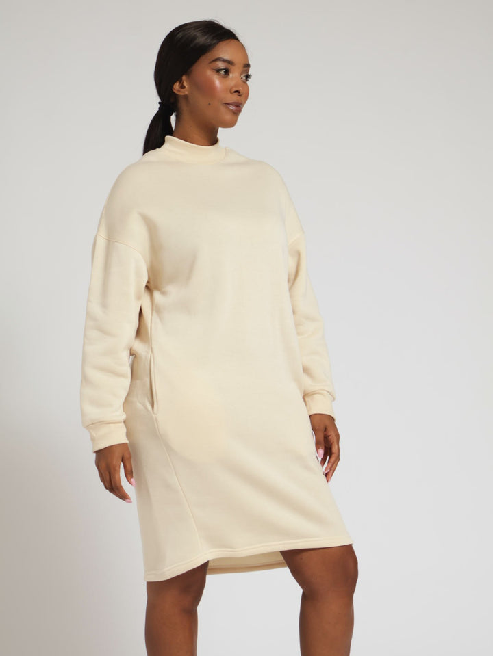 Long Sleeve Turtleneck Active Cocoon Dress - Stone